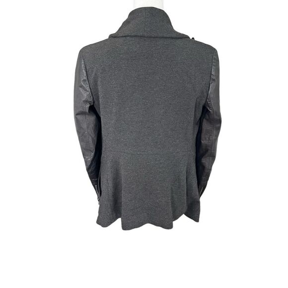 Theory Laura Lamb Leather Sleeve Draped Blazer Jacket Gray Black XS - Picture 6 of 11
